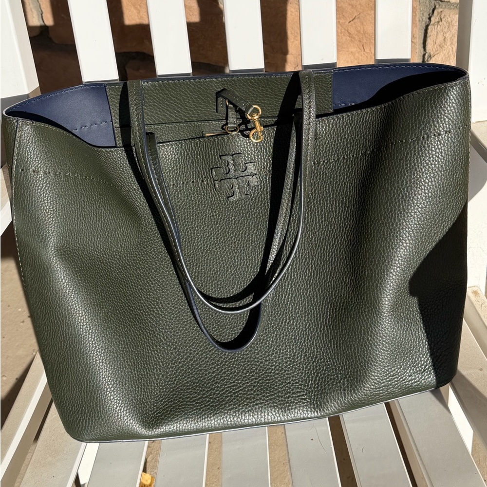 Tory Burch Olive Green and Navy McGraw Tote - Picture 10 of 10